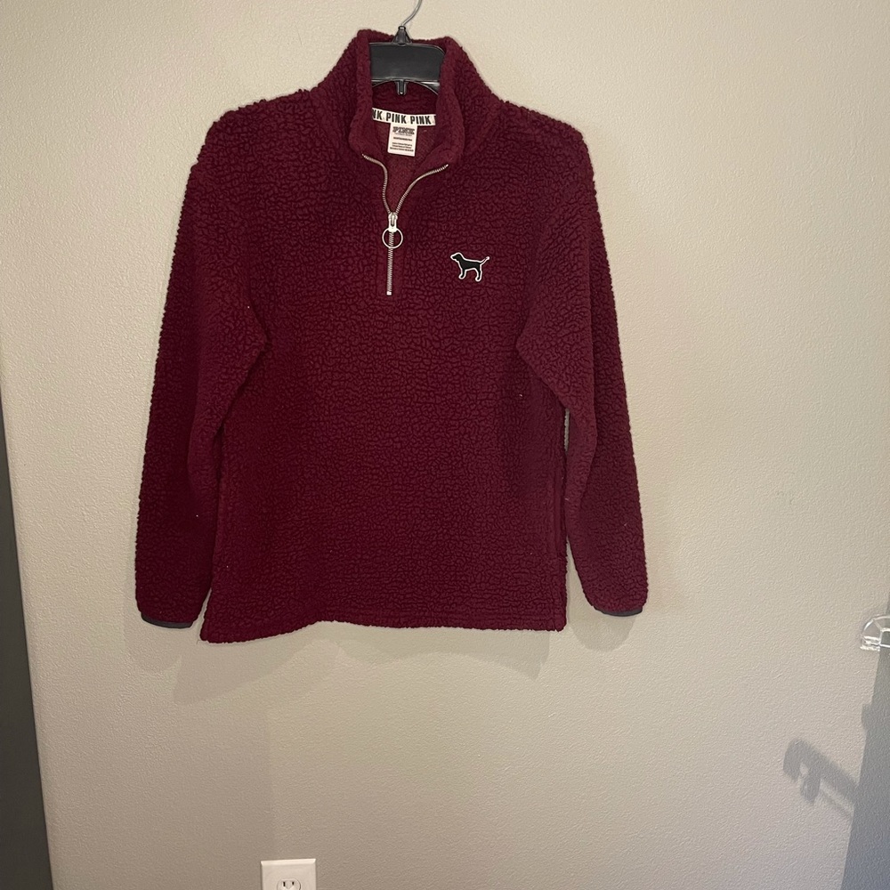 PINK SIZE XS Maroon Pullover 1/2 Zip Top